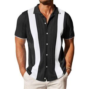 Men's Knit Button Down Shirt Vintage Short Sleeve Polo Shirts Casual